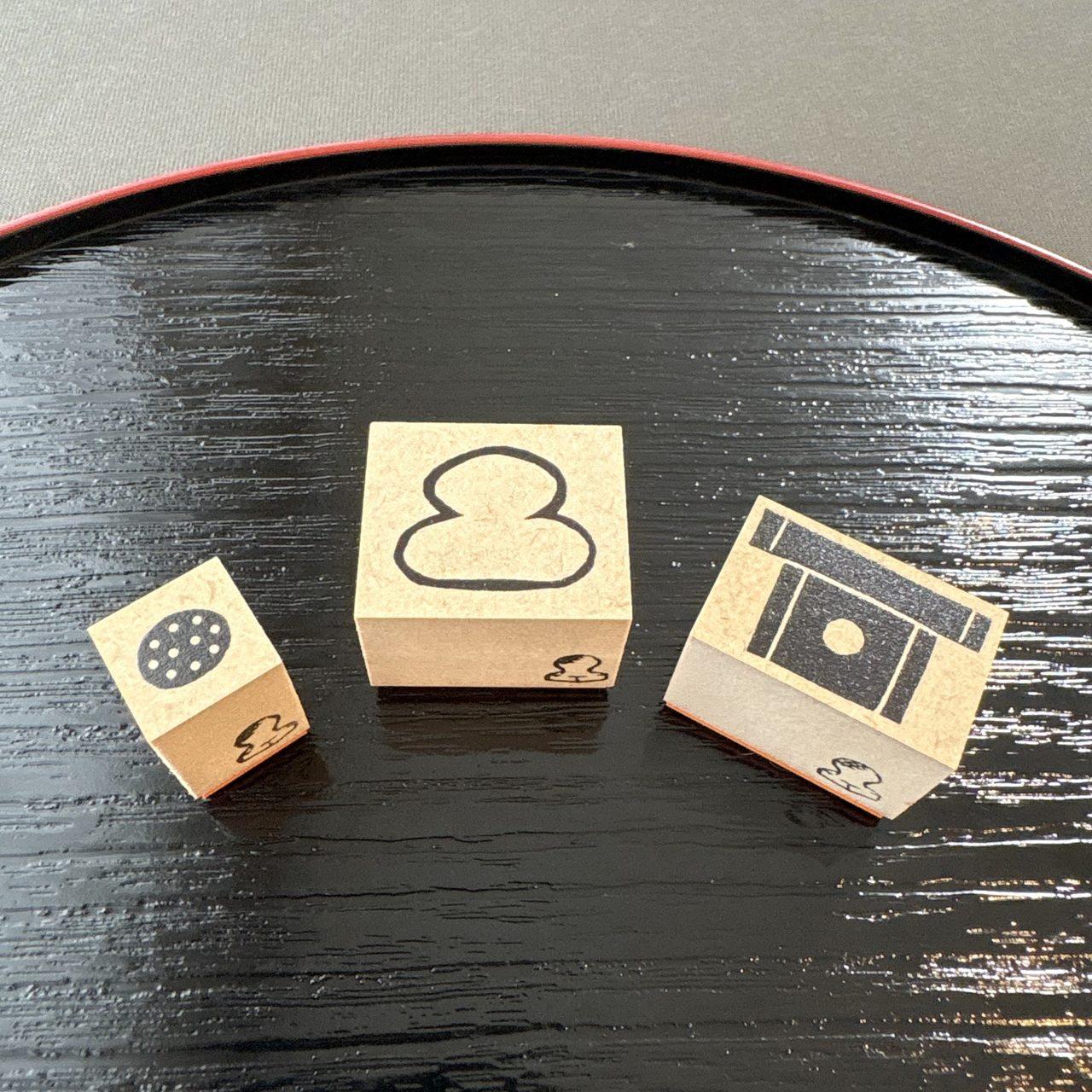 ラバースタンプ かがみもち 3点セット|かがみもち・みかん・三方|毎年つかえるお正月スタンプ | 2枚目