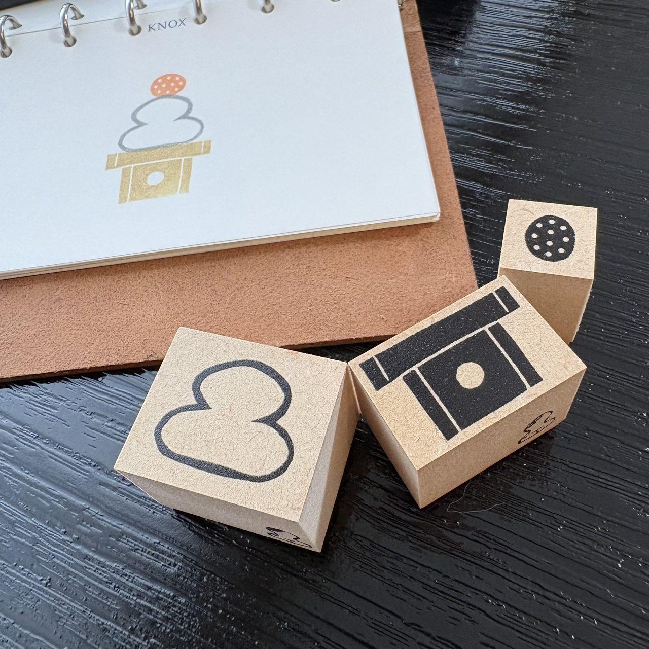ラバースタンプ かがみもち 3点セット|かがみもち・みかん・三方|毎年つかえるお正月スタンプ | 4枚目