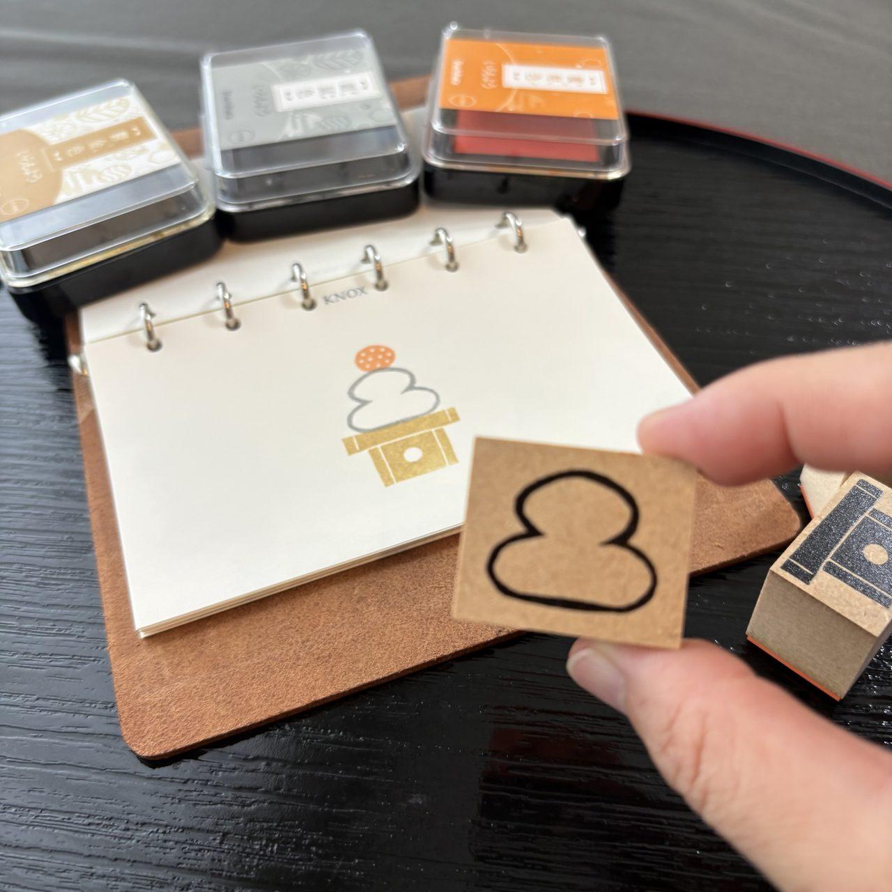 ラバースタンプ かがみもち 3点セット|かがみもち・みかん・三方|毎年つかえるお正月スタンプ | 6枚目