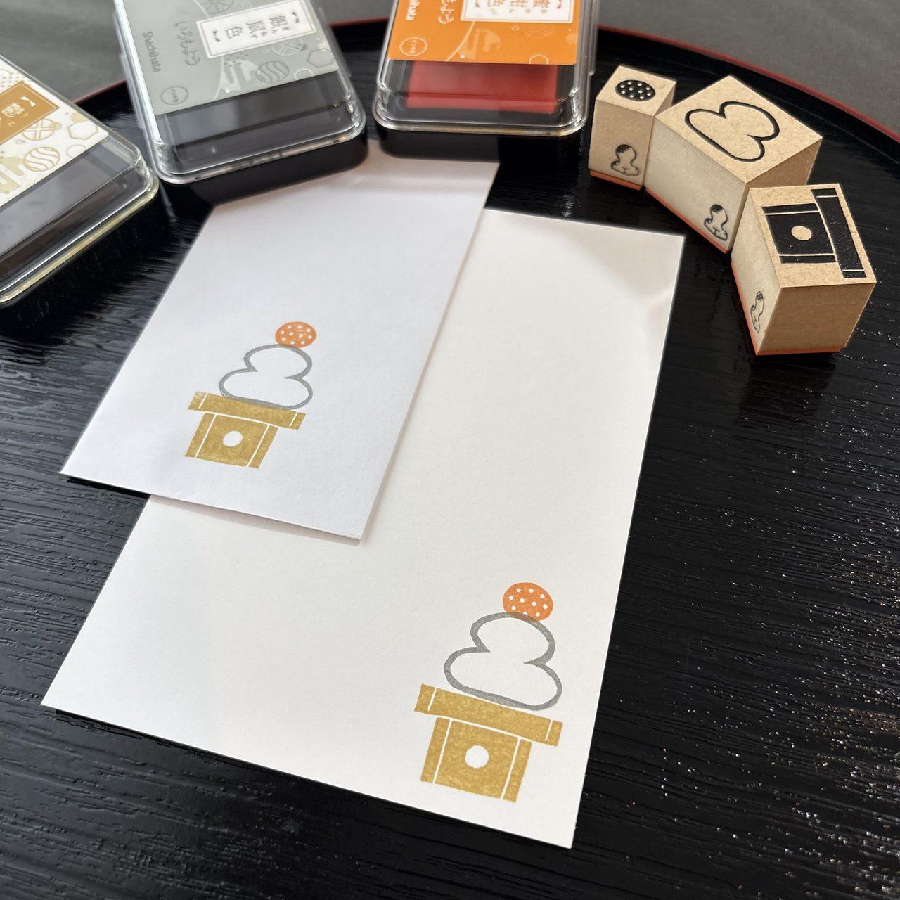 ラバースタンプ かがみもち 3点セット|かがみもち・みかん・三方|毎年つかえるお正月スタンプ | 8枚目